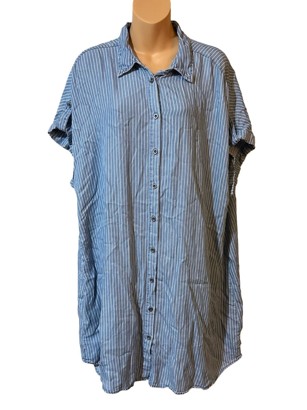 Cynthia Rowley Blue White Pinstripe Button-Down Shirt Dress Short Sleeve Midi 1X